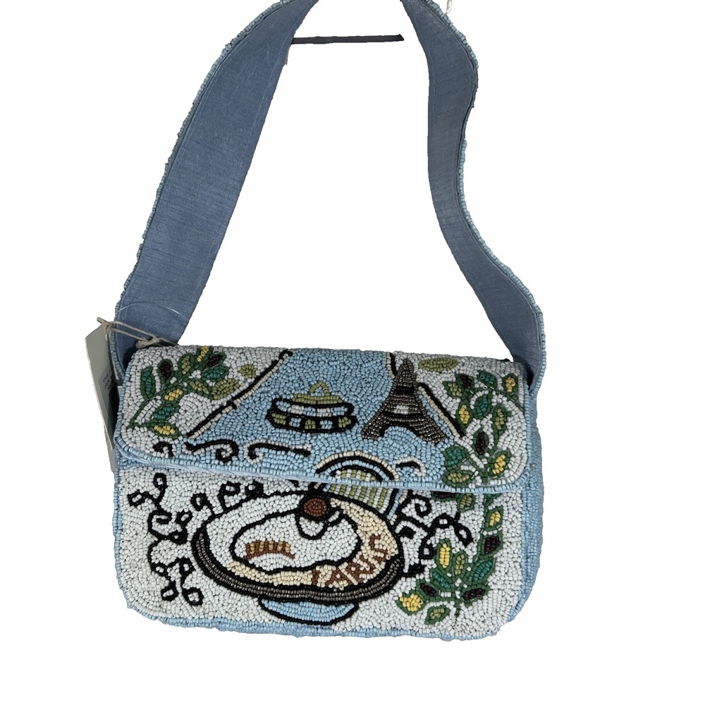 Sol and Mer Beaded Purse Paris Shoulder Handbag Satin Lined